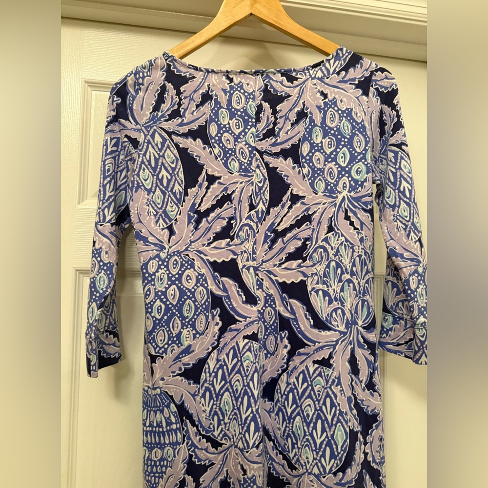 Lilly Pulitzer Blue and Purple Long Sleeve Dress Midi 100% Pima Cotton - Picture 4 of 4